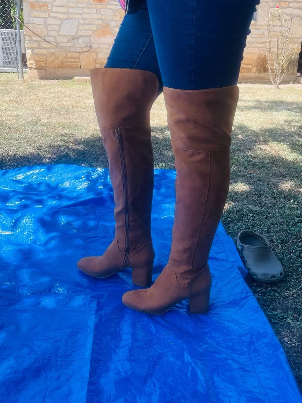 Women's Tall Suede Block Heel Boot - Orange